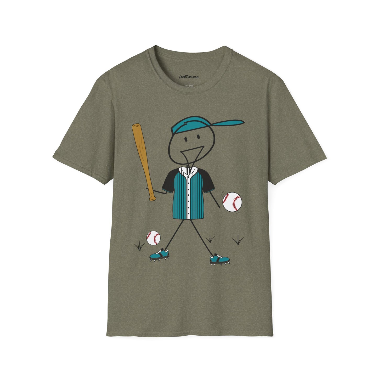FRED is ready to PLAY BALL! His forever motto - HAVE FUN, PLAY HARD, DON’T QUIT! Teal & Black Pinstripe