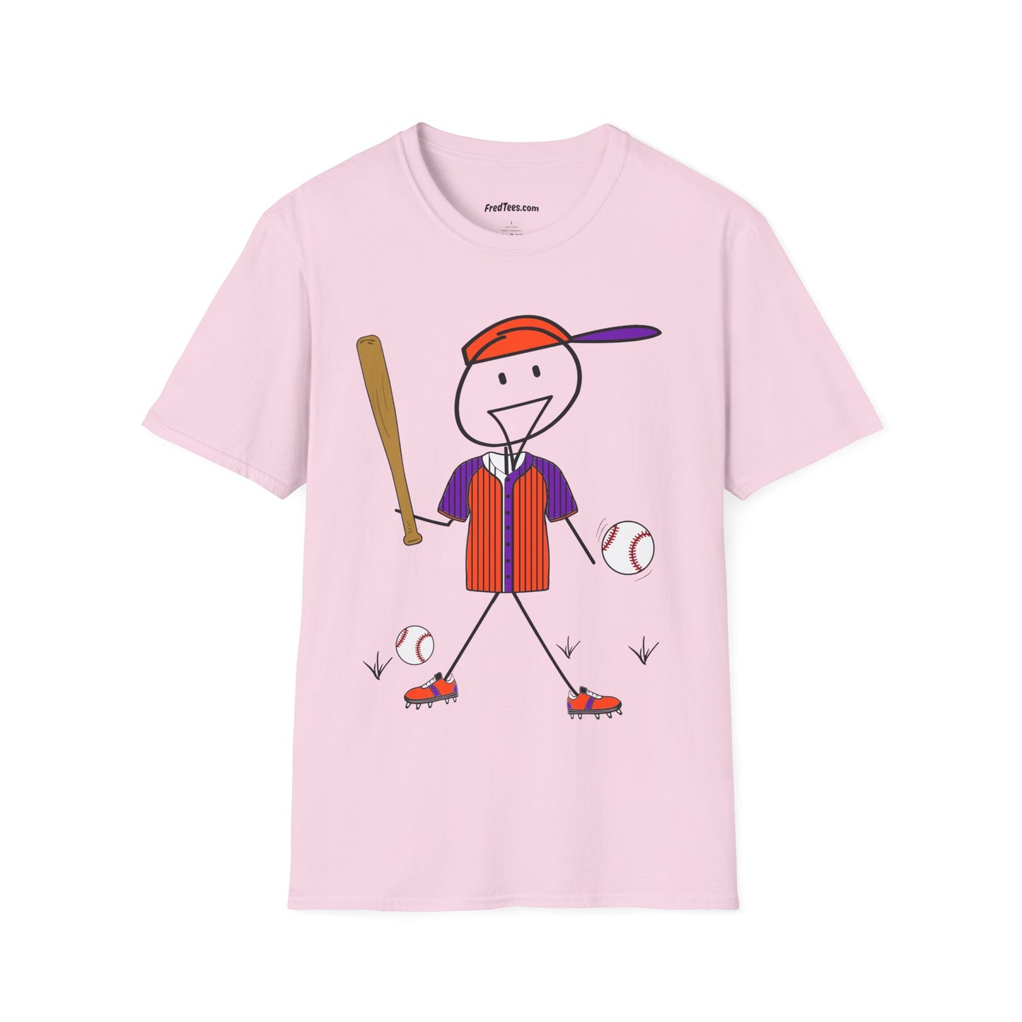 FRED is ready to PLAY BALL! His forever motto - HAVE FUN, PLAY HARD, DON’T QUIT! Orange & Purple Pinstripe