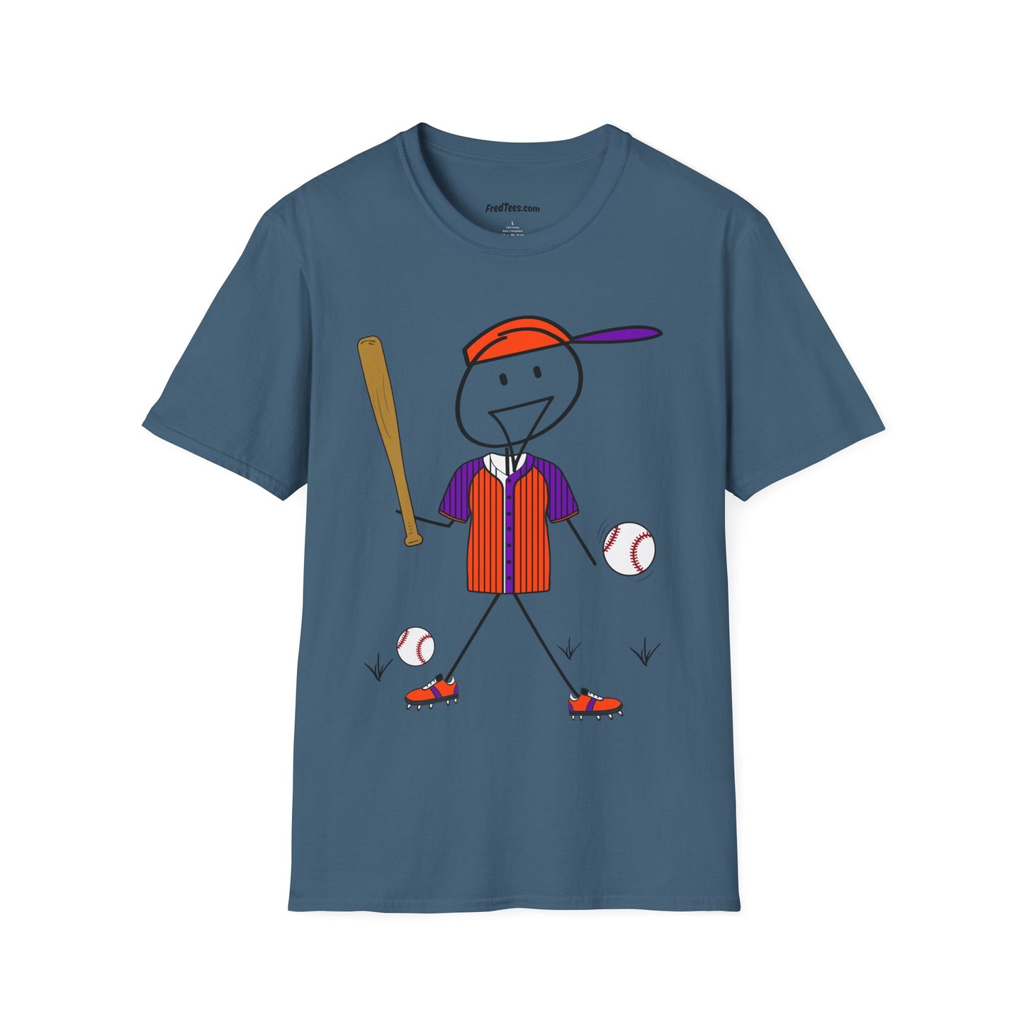 FRED is ready to PLAY BALL! His forever motto - HAVE FUN, PLAY HARD, DON’T QUIT! Orange & Purple Pinstripe