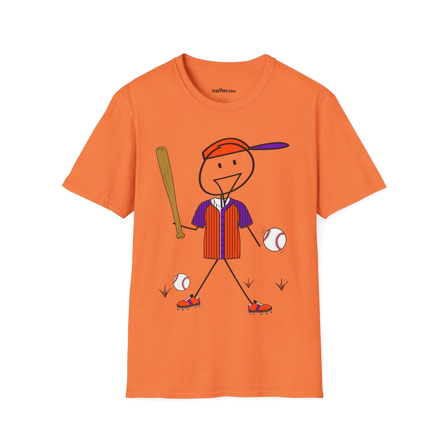 FRED is ready to PLAY BALL! His forever motto - HAVE FUN, PLAY HARD, DON’T QUIT! Orange & Purple Pinstripe