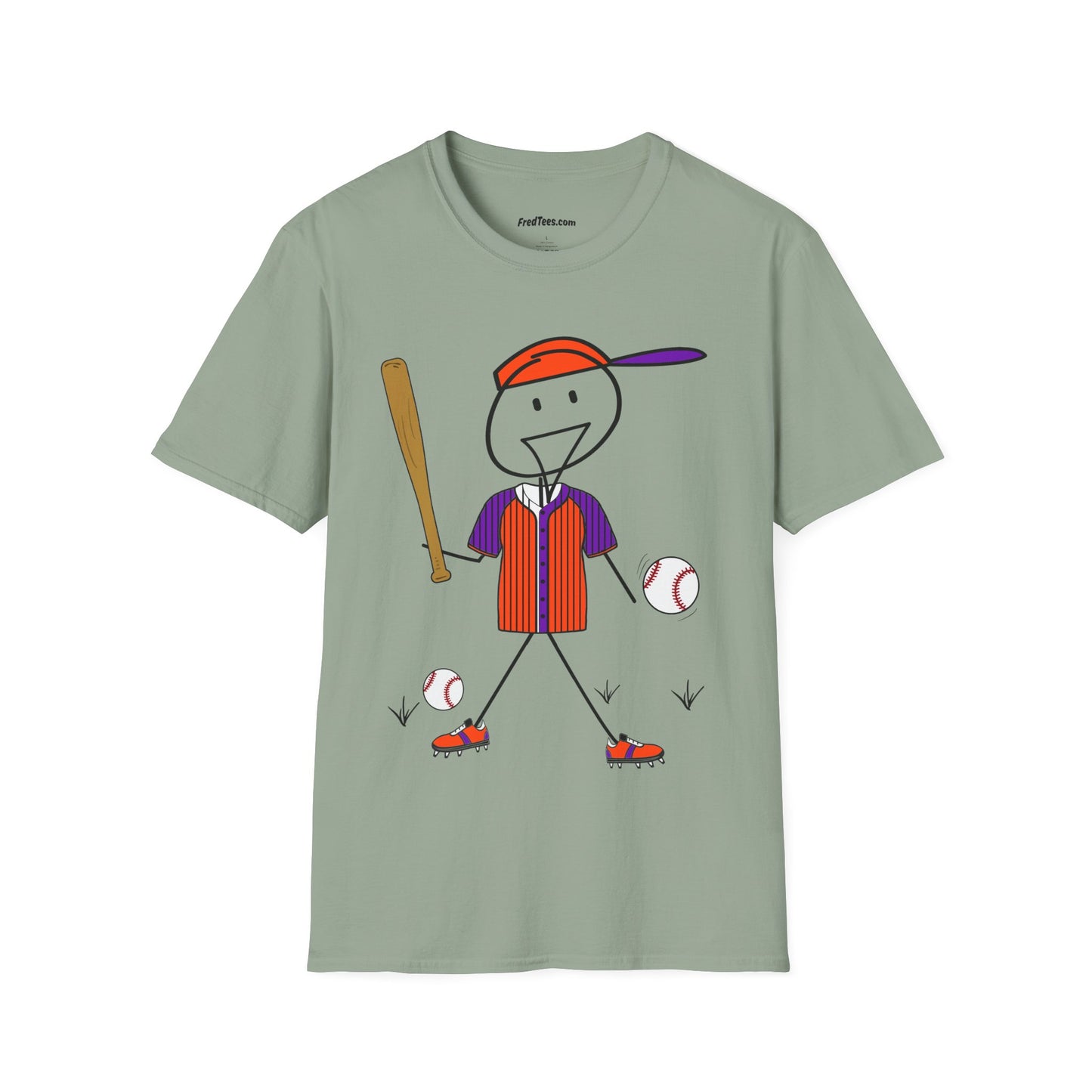 FRED is ready to PLAY BALL! His forever motto - HAVE FUN, PLAY HARD, DON’T QUIT! Orange & Purple Pinstripe