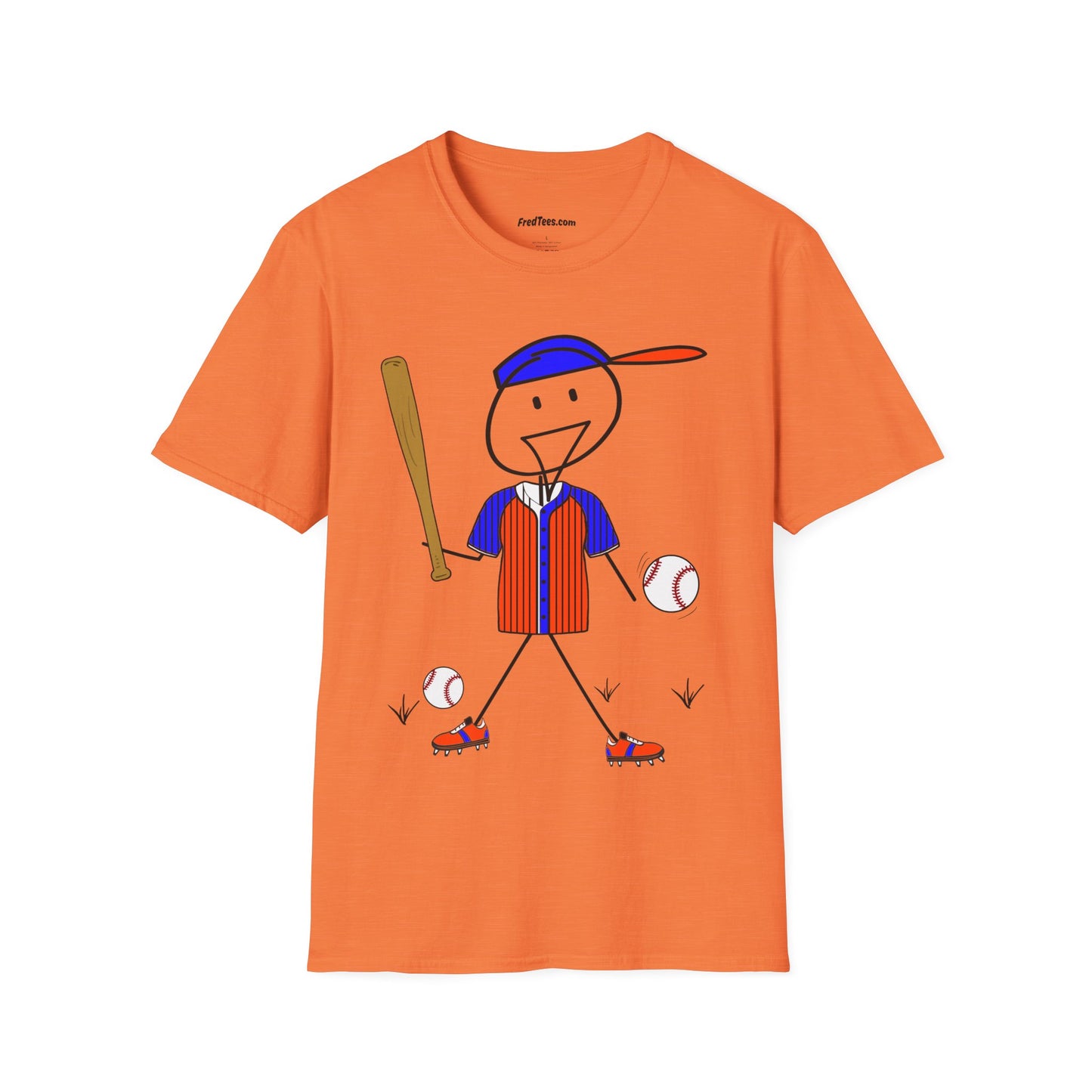 FRED is ready to PLAY BALL! His forever motto - HAVE FUN, PLAY HARD, DON’T QUIT! Orange & Royal Pinstripe