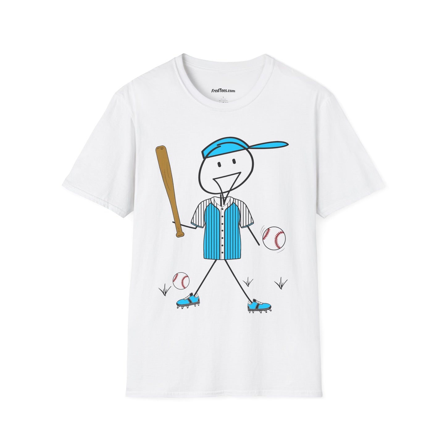 FRED is ready to PLAY BALL! His forever motto - HAVE FUN, PLAY HARD, DON’T QUIT! Sky Blue & Black Pinstripe