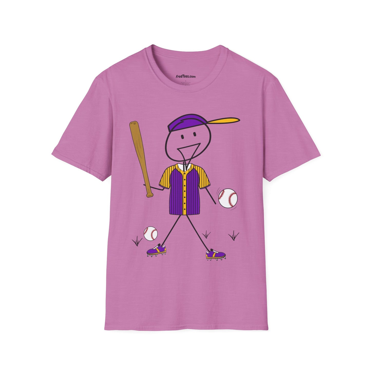 FRED is ready to PLAY BALL! His forever motto - HAVE FUN, PLAY HARD, DON’T QUIT! Purple & Yellow Pinstripe