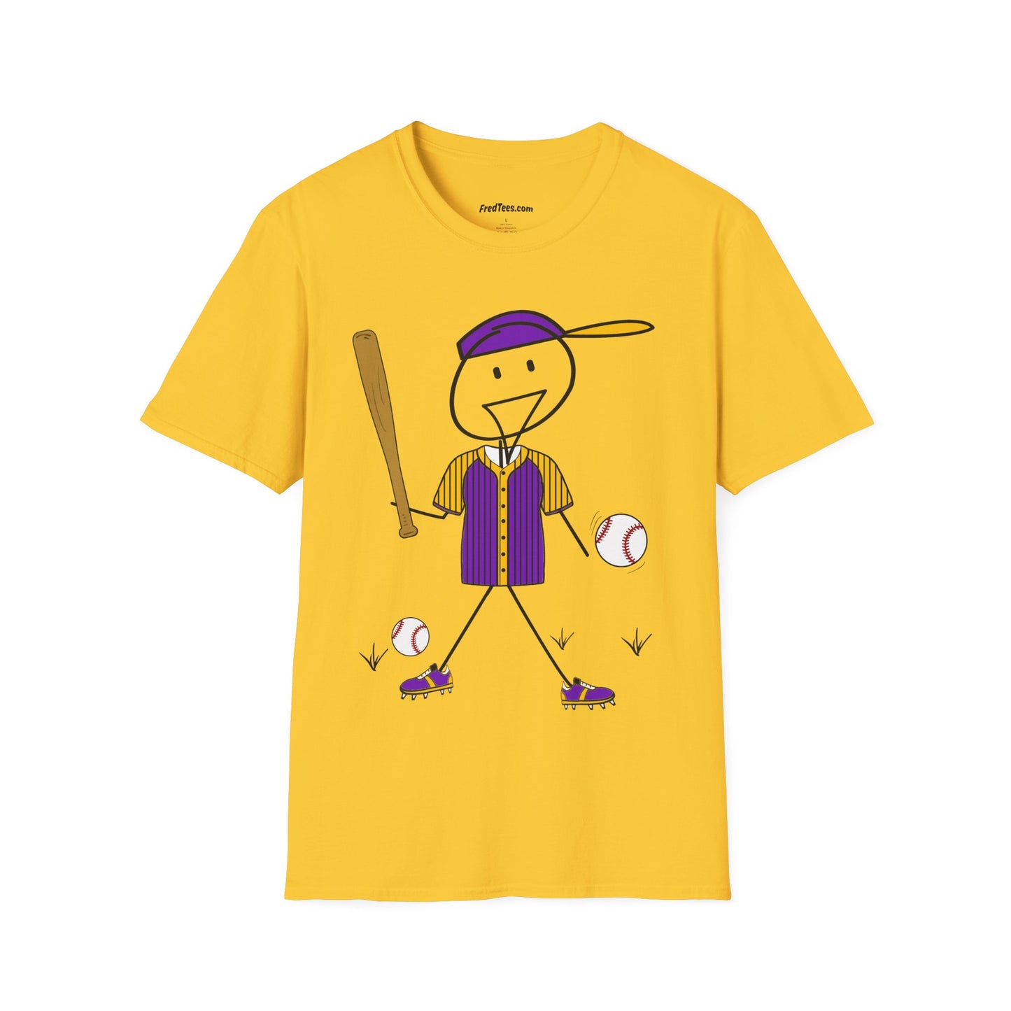 FRED is ready to PLAY BALL! His forever motto - HAVE FUN, PLAY HARD, DON’T QUIT! Purple & Yellow Pinstripe