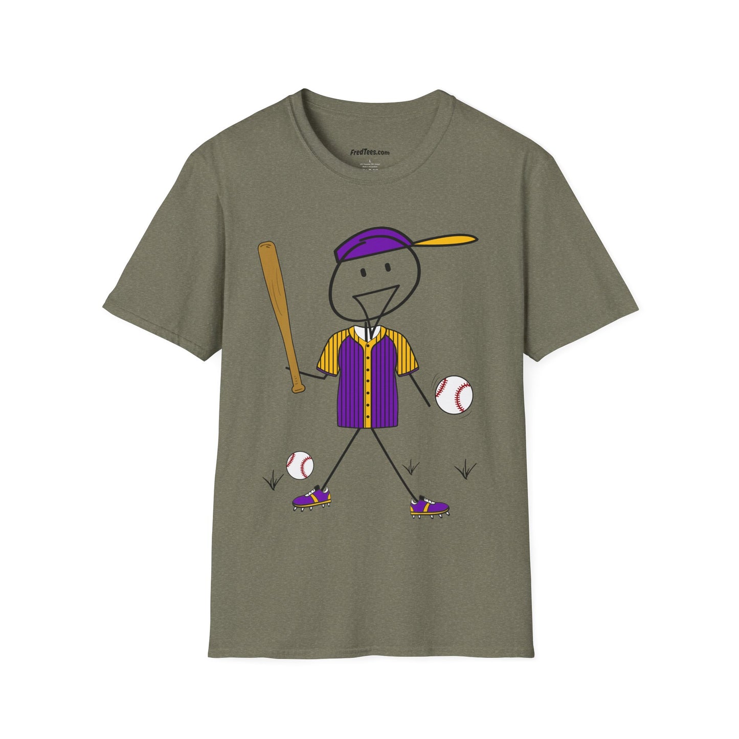 FRED is ready to PLAY BALL! His forever motto - HAVE FUN, PLAY HARD, DON’T QUIT! Purple & Yellow Pinstripe