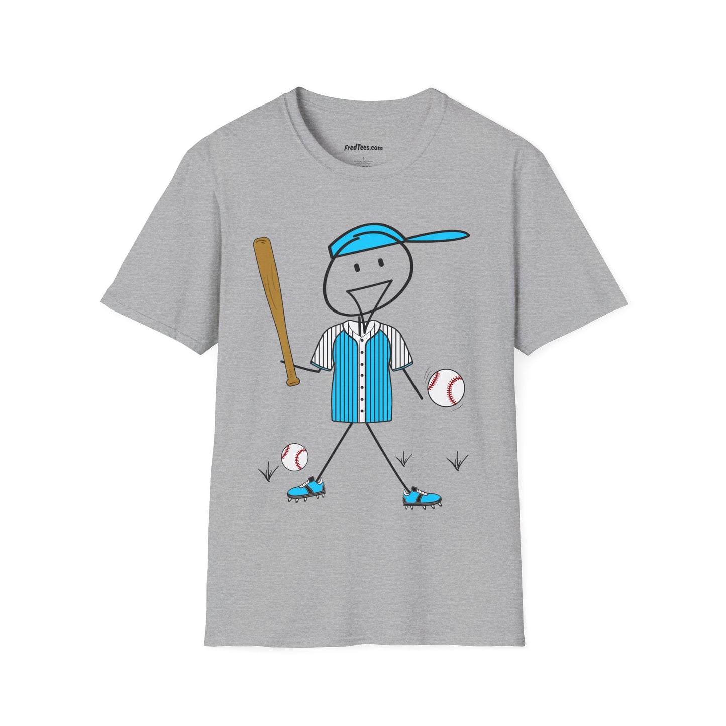 FRED is ready to PLAY BALL! His forever motto - HAVE FUN, PLAY HARD, DON’T QUIT! Sky Blue & Black Pinstripe