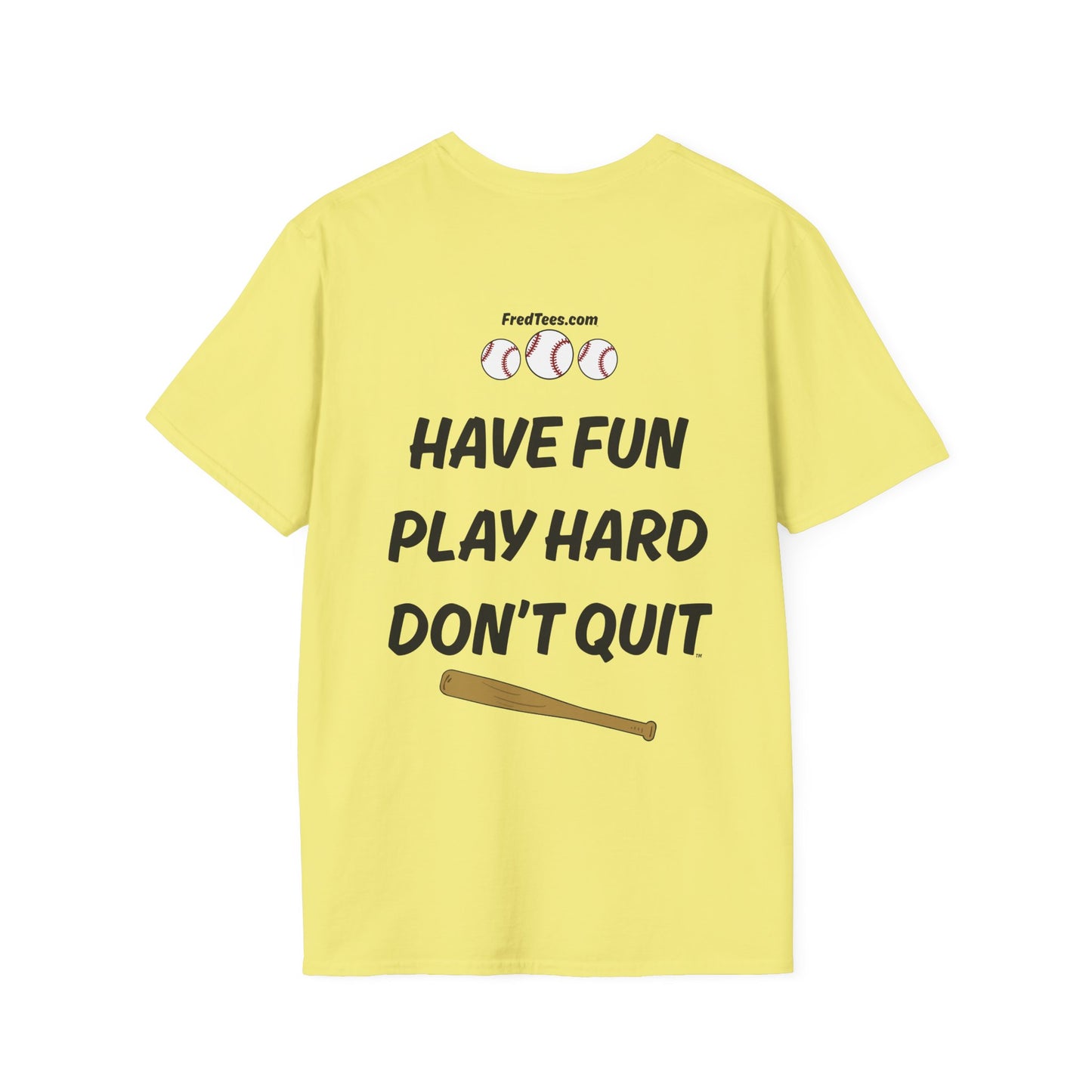 FRED is ready to PLAY BALL! His forever motto - HAVE FUN, PLAY HARD, DON’T QUIT! Purple & Yellow Pinstripe