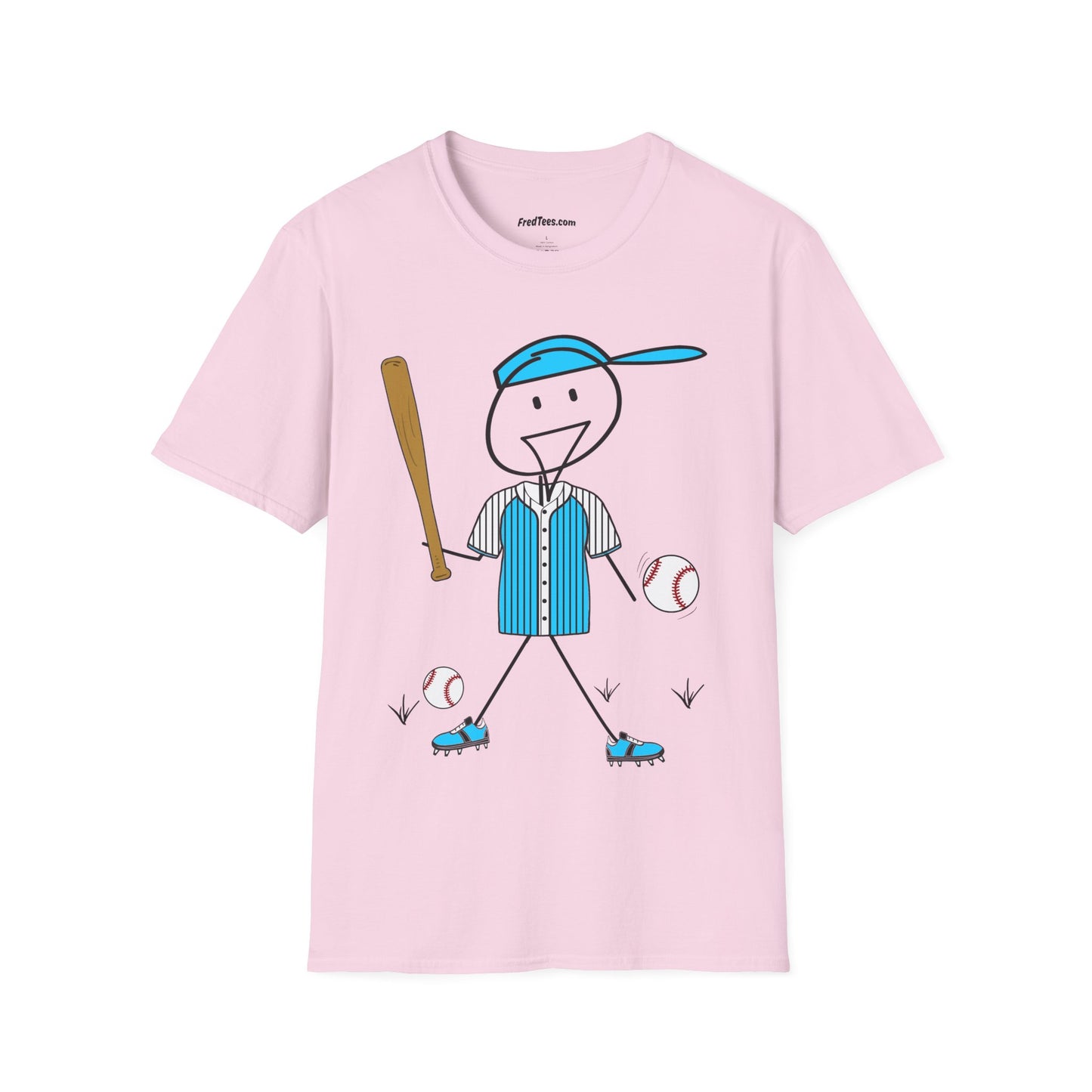 FRED is ready to PLAY BALL! His forever motto - HAVE FUN, PLAY HARD, DON’T QUIT! Sky Blue & Black Pinstripe