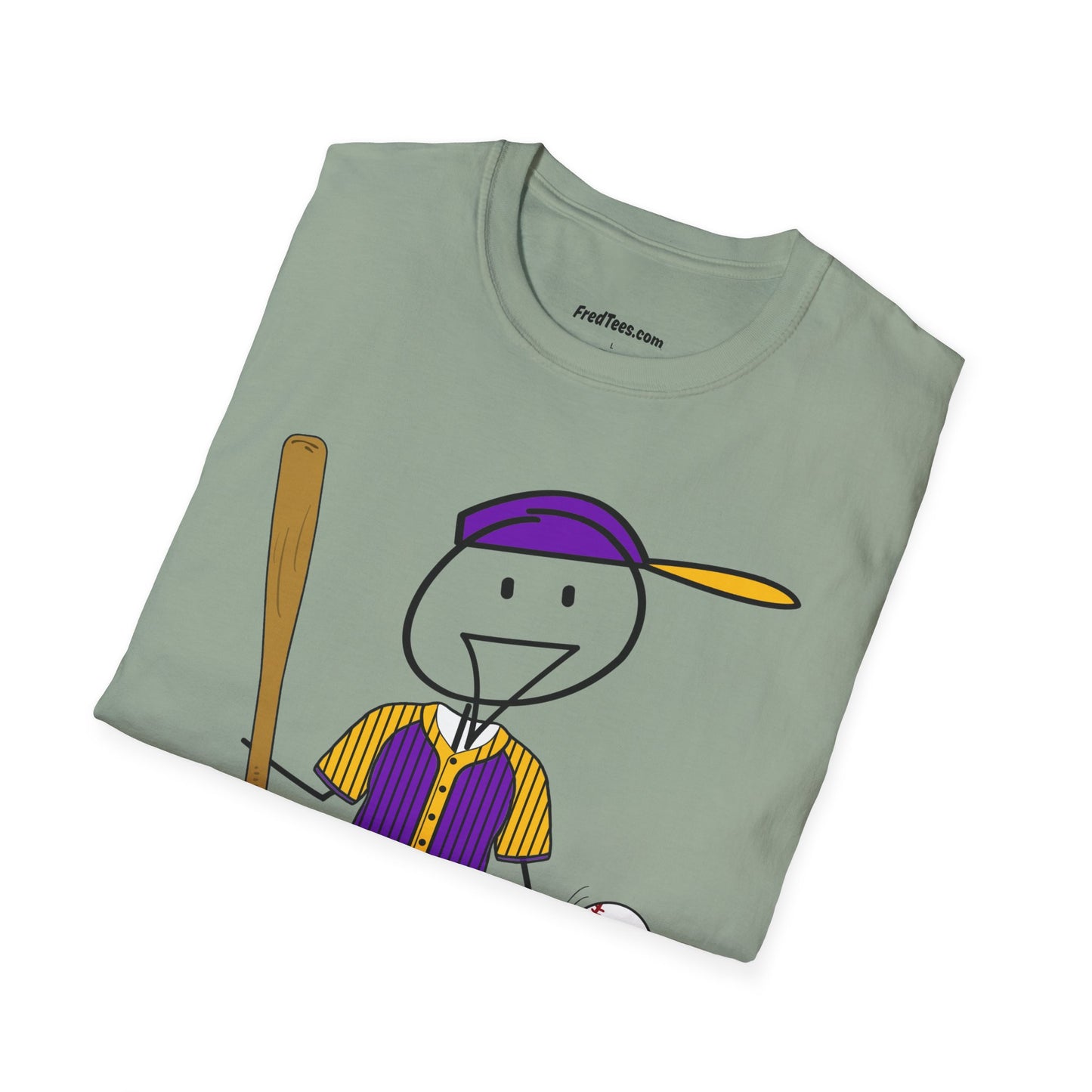 FRED is ready to PLAY BALL! His forever motto - HAVE FUN, PLAY HARD, DON’T QUIT! Purple & Yellow Pinstripe