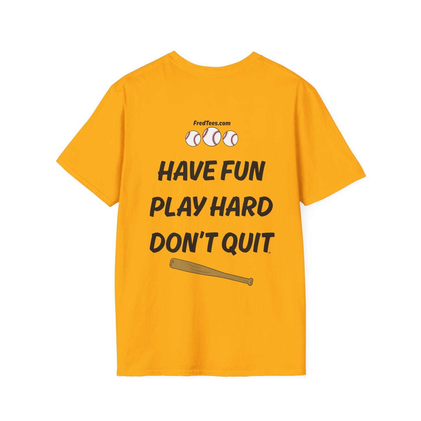 FRED is ready to PLAY BALL! His forever motto - HAVE FUN, PLAY HARD, DON’T QUIT! Purple & Yellow Pinstripe