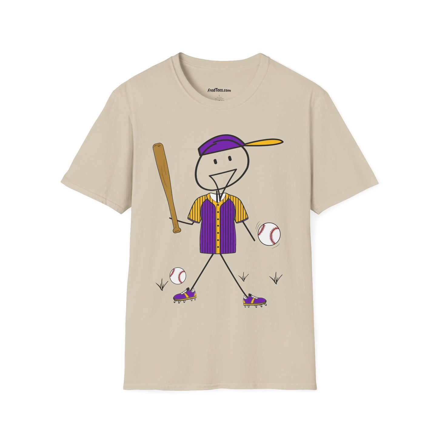 FRED is ready to PLAY BALL! His forever motto - HAVE FUN, PLAY HARD, DON’T QUIT! Purple & Yellow Pinstripe