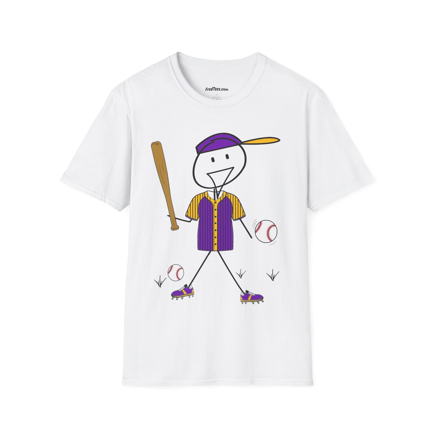 FRED is ready to PLAY BALL! His forever motto - HAVE FUN, PLAY HARD, DON’T QUIT! Purple & Yellow Pinstripe