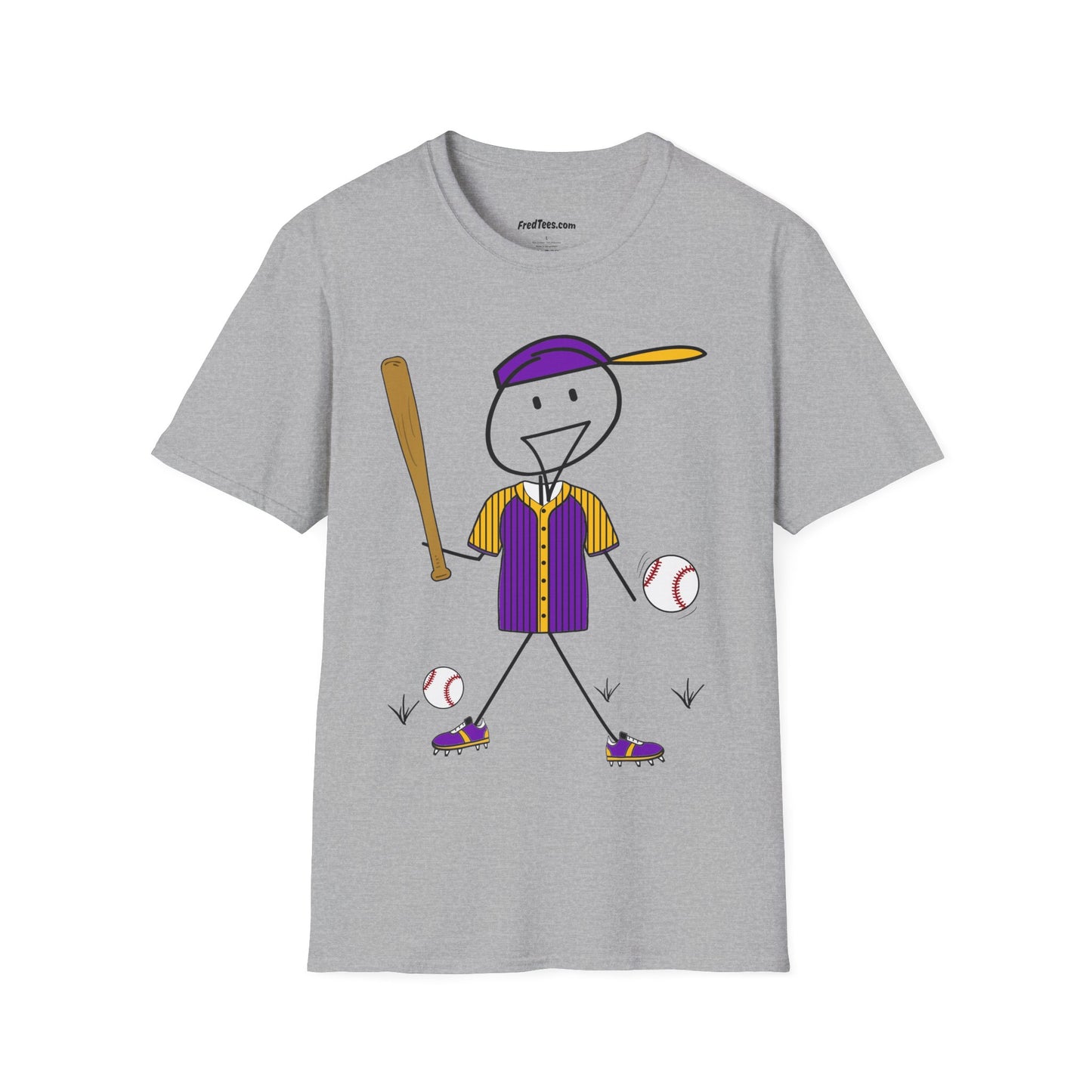 FRED is ready to PLAY BALL! His forever motto - HAVE FUN, PLAY HARD, DON’T QUIT! Purple & Yellow Pinstripe