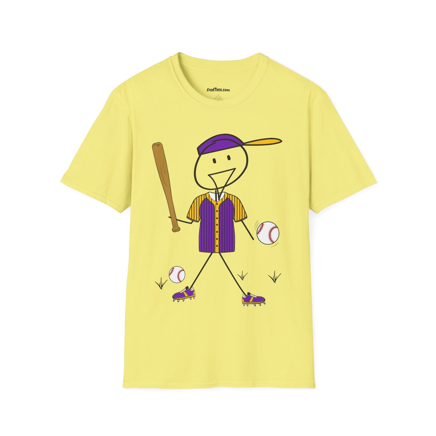 FRED is ready to PLAY BALL! His forever motto - HAVE FUN, PLAY HARD, DON’T QUIT! Purple & Yellow Pinstripe