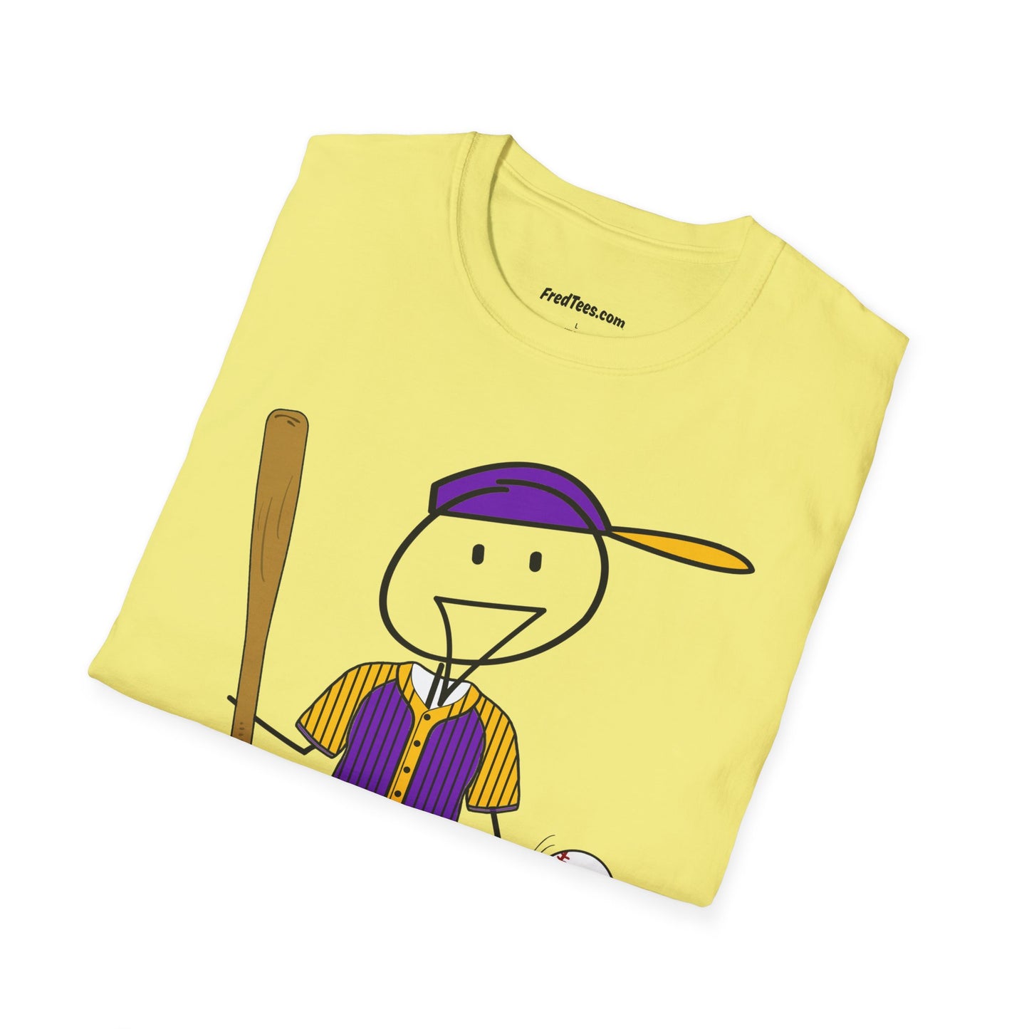 FRED is ready to PLAY BALL! His forever motto - HAVE FUN, PLAY HARD, DON’T QUIT! Purple & Yellow Pinstripe